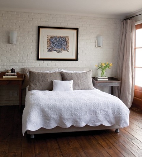 a fake white brick wall will make your bedroom more eye-catchy and will give it a character