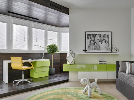 Impressive Modern Apartment With Green And Yellow Touches