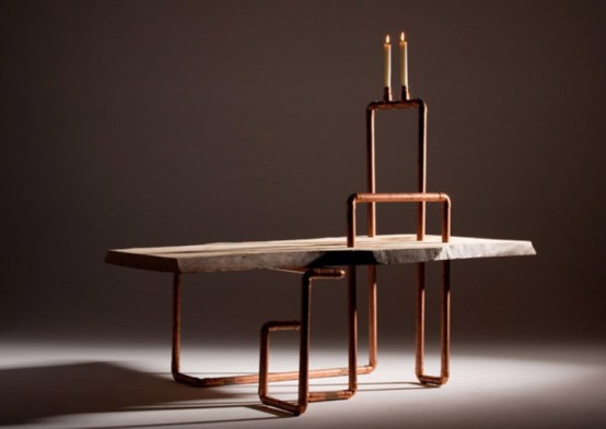 Industrial Copper Piping And Wood Furniture