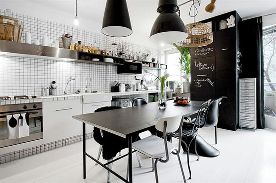 Modern black and white twist on an industrial look.