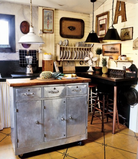 Vintage industrial style kitchen island is an awesome centerpiece for any kitchen.