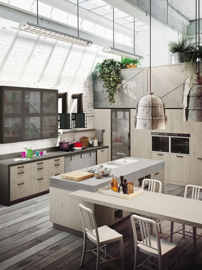 Industrial loft kitchen with light wood in design  14