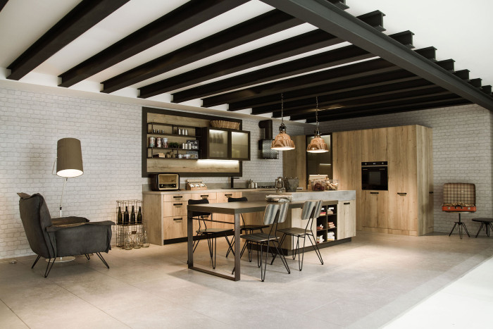 Industrial loft kitchen with light wood in design  16