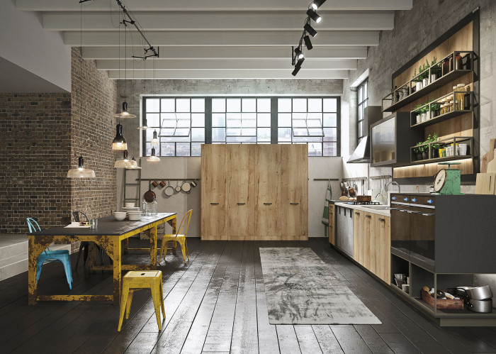 Industrial loft kitchen with light wood in design  2