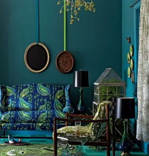 Turquoise is a great choice for a boho interior if you don't like airy, all-white rooms.