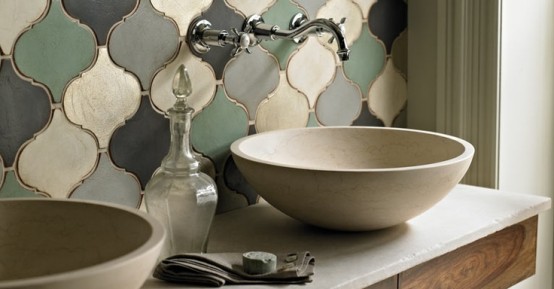 Moroccan tiles in muted colors for a sink backsplash