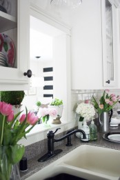 bright pink flowers and white blooms will easily refresh your kitchen for spring or for summer