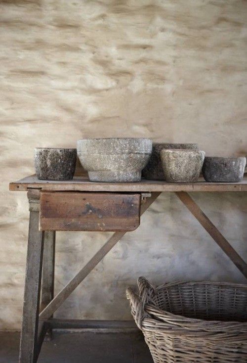 Some rough stone bowls like these ones will add a wabi sabi feel to the space at once