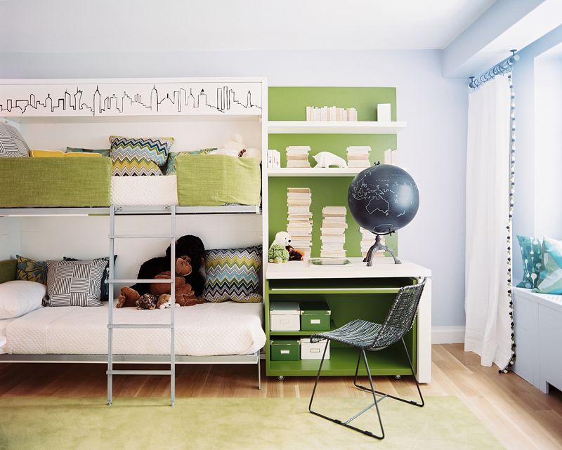 Shared teenage bedroom for teens with a study space.
