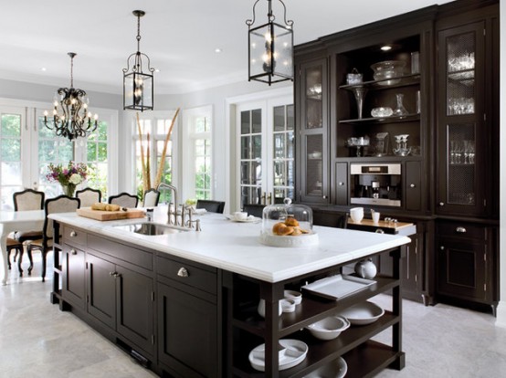 A kitchen island with storage could provide so much space that you might even use less cabinets around the room.