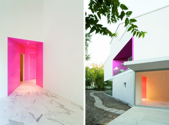 L House – White House with Pink Accent