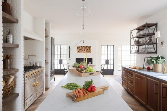 Large Eat-In Kitchen With Classic French Range And Industrial Accents