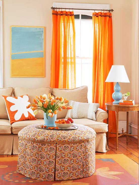 Living Room With Orange Color Burst