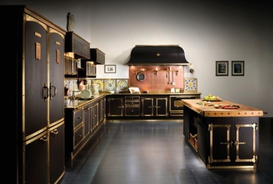 Luxurious Vintage Style Kitchen In Coffee And Gold Colors
