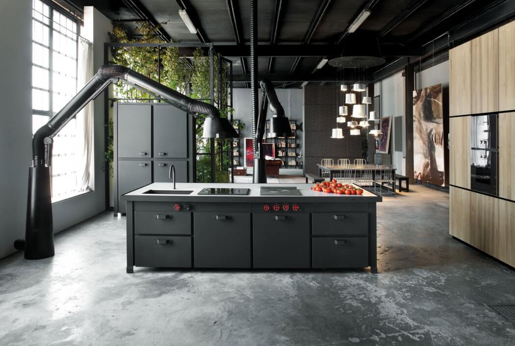 Milan industrial loft with dark industrial metals in decor  4
