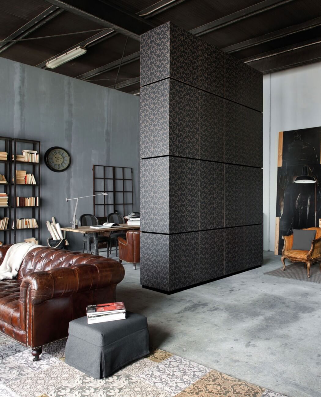 Milan industrial loft with dark industrial metals in decor  8