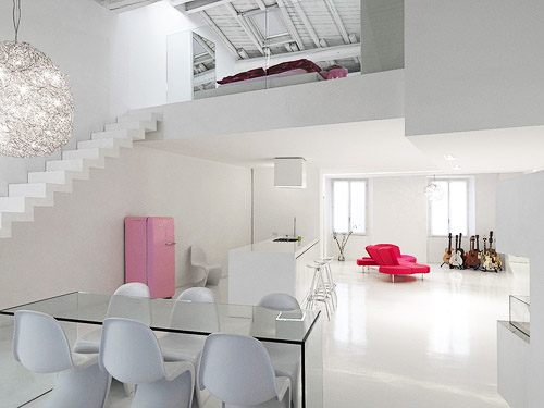 Minimalist and Modern Loft Interior Design in White Color Theme