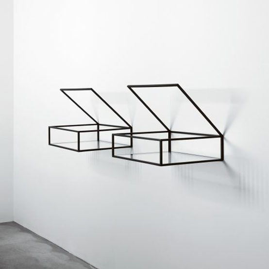 Minimalist Shelves with Black Enameled Brass Frame and The Ultra Clear Glass Bottom