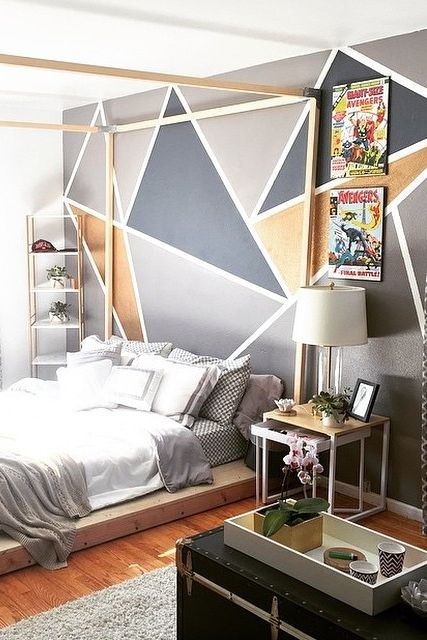Geometric decor is always popular so to create a really interesting accent wall in a little guy's room like on can see on the picture.