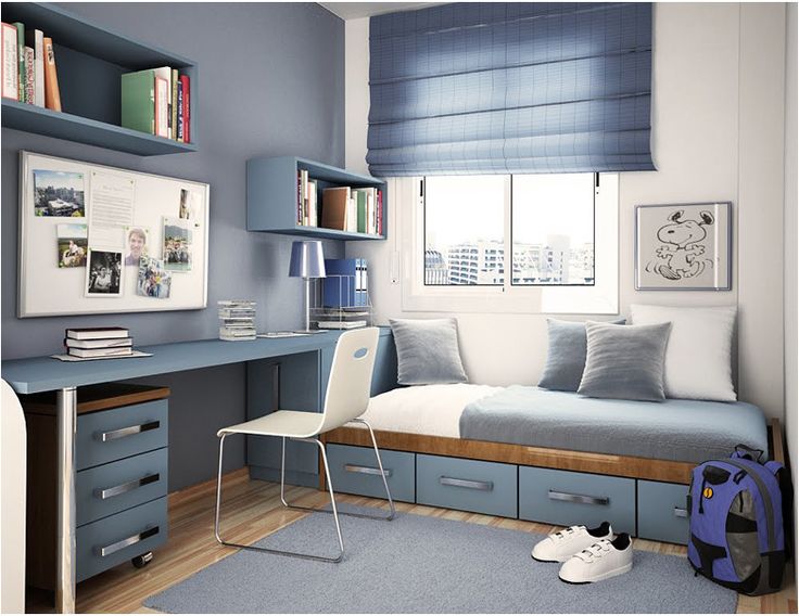 Storage organizing is quite important for a teen's room so think it through carefully. A desk with a drawer cabinet, some open shelves, a wardrobe and some drawers under the bed are all really important.