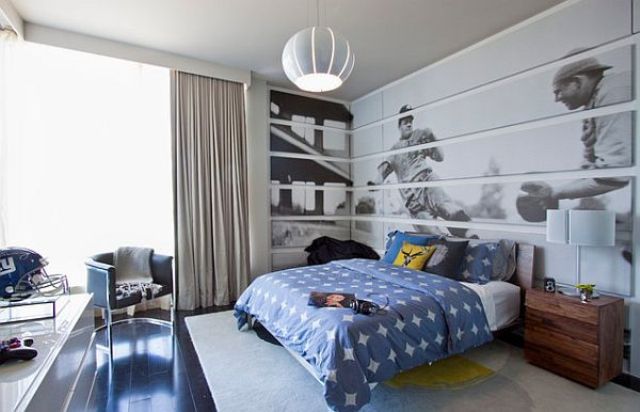 Here is an awesome space saving idea for you. Add a headboard decal on the wall instead of a traditional one.