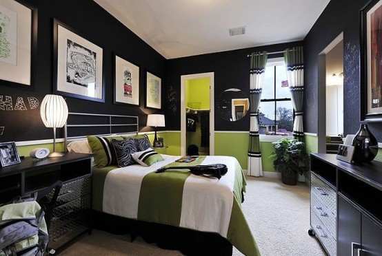 Green color is a great alternative to blue hues everybody so love to use in boy's rooms. Besides it looks great combined with dark tones.