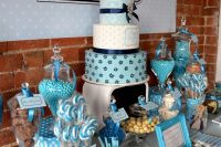 modern blue dessert table for a boy baby shower