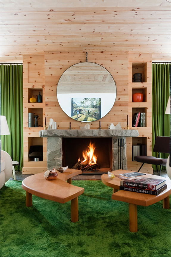 Modern chalet with wood clad interiors and touches of green  2