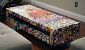 a colorful LEGO coffee table with storage space, on black legs will add color and a touch of fun to any space easily