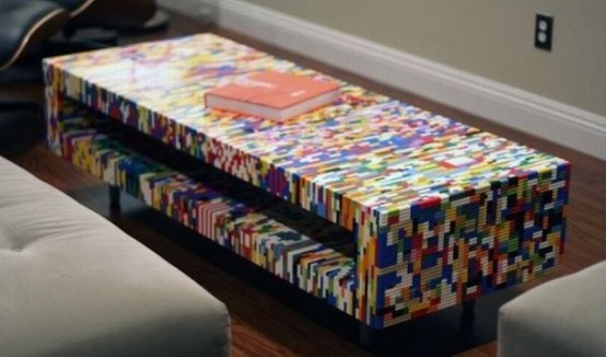 a colorful LEGO coffee table with storage space, on black legs will add color and a touch of fun to any space easily
