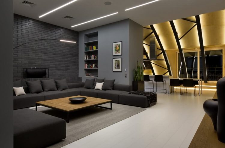 Modern Dark Penthouse With Steel Beam Structures