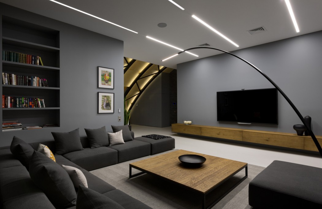 Modern dark penthouse with steel beam structures  5