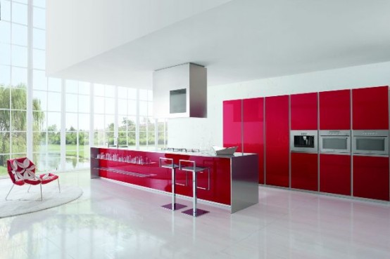 Modern Kitchen Designs With Red And White Cabinets From Doimo Cucine