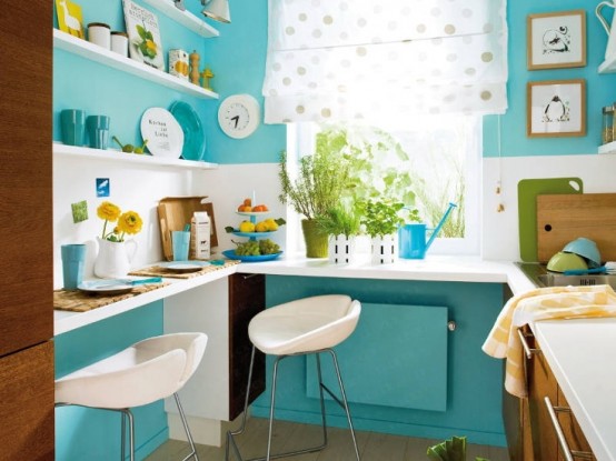 Modern Turquoise Kitchen Design With Space-Saving Solutions