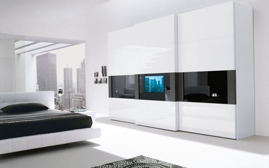 Super Modern Bedroom Wardrobe With A TV Built In The Door