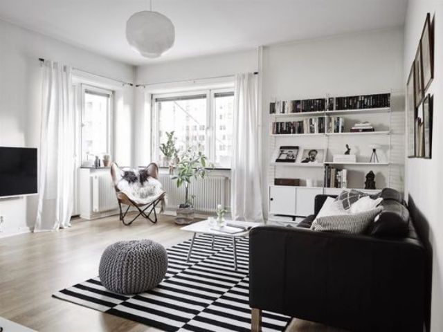 monochromatic living room with Stockholm rug