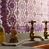 a beautiful purple and white Moroccan tile backsplash will be a catchy solution for a modern bathroom, and will infuse it with a bit of color
