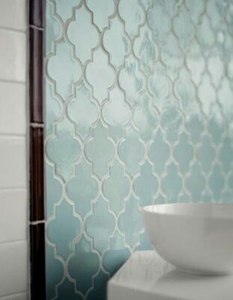Beautiful and delicate mint colored Moroccan shaped tiles will add a delicate touch of color and a bit of pattern to your bathroom
