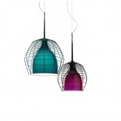 colorful lampshades with black cage additions on top will make a modenr or contemporary space absolutely unique