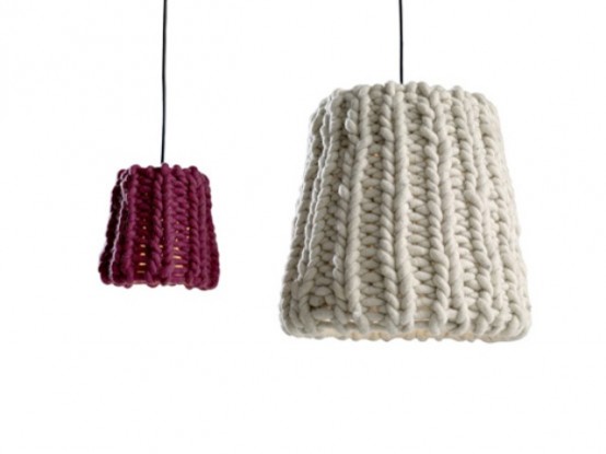 chunky knit lampshades will bring coziness to the space, and they can be removed whenever you want it