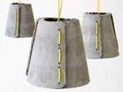 concrete lampshades paired with neon stitches are amazing for modern, contemporary or minimalist space