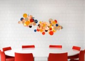 colorful polka dot pendant lamps accent the space and make it bolder, brighter and cooler