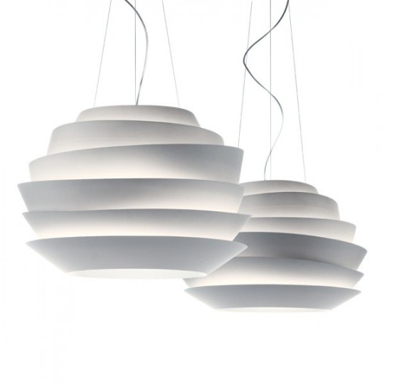 white spheric ribbon pendant lamps will match a modern, contemporary or some other space, they will light it up with style