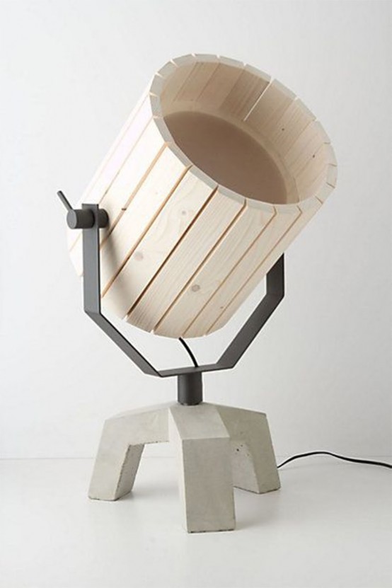 Natural Barrel And Baby Barrel Lamps From Wood And Concrete