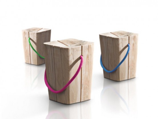 Cool Natural Stool Of Teak With A Colorful Accent