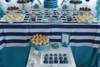 navy dessert table  for a boy baby shower