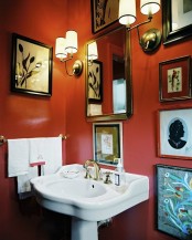 orange walls will make your powder room or bathroom bolder and brighter, this is a non-typical yet vivacious color
