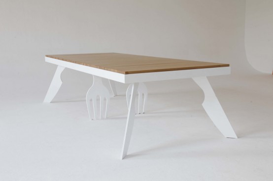 Original Dining Table With Fork- And Knife-Shaped Legs