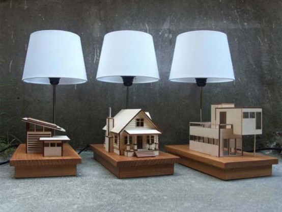 Original House-Lamp With Wooden Home Models