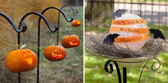 Hang a bunch of glowing jack-o-lanterns to surround your yard with moody light.